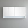 Fremantle 1500mm matte white mirror shaving cabinet with shelf, four mirrored doors closed - RJ Bathroom