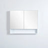 Fremantle 900mm matte white mirror shaving cabinet with shelf, two mirrored doors closed - RJ Bathroom