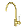Ikon Clasico Hampton Brushed Gold Gooseneck Sink Mixer - Ceramic Handle