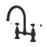 Ikon Clasico Hampton Matte Black Kitchen Mixer Tap - Bridge Design, Ceramic Handle, Lead Free