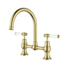 Ikon Clasico Hampton Brushed Gold Kitchen Mixer Tap - Bridge Design, Ceramic Handle, Lead Free