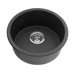 Granite Single Bowl Round Laundry Kitchen Sink 410x410mm Black - RJ Bathroom