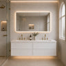 Matte White Hampton shaker wall hung vanity, Hamilton 1200mm single bowl, styled bathroom