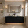 Matte Black Hampton shaker wall hung vanity, Hamilton 1500mm double bowl, styled bathroom