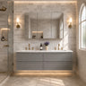 Hamilton 1500mm double bowl wall hung vanity in matte grey, bathroom render with mirror cabinet