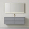 Matte Grey Hampton shaker wall hung vanity, Hamilton 1500mm single bowl, styled bathroom