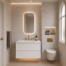 Matte White Hampton shaker wall hung vanity, Hamilton 900mm, styled bathroom