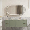Hampton Vanity Miami Shaker 1500mm Double Bowl Olive Green PVC Waterproof Wall Hung Carrara Sintered Stone Top - RJ Bathroom