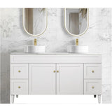 Harrington Hampton Shaker 1500mm Matte White Double Bowl PVC Waterproof Freestanding Vanity Carrara Stone Top