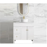 Harrington Hampton Shaker 900mm Matte White PVC Waterproof Freestanding Vanity Calacatta Stone Top