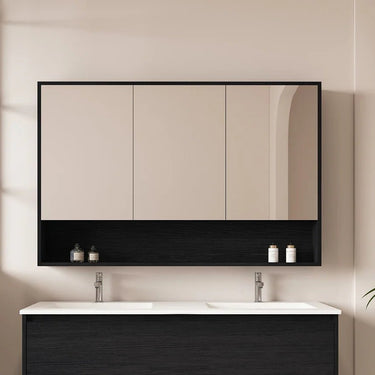 Hera Black Oak 1200mm Mirror Shaving Cabinet with Shelf - RJ Bathroom