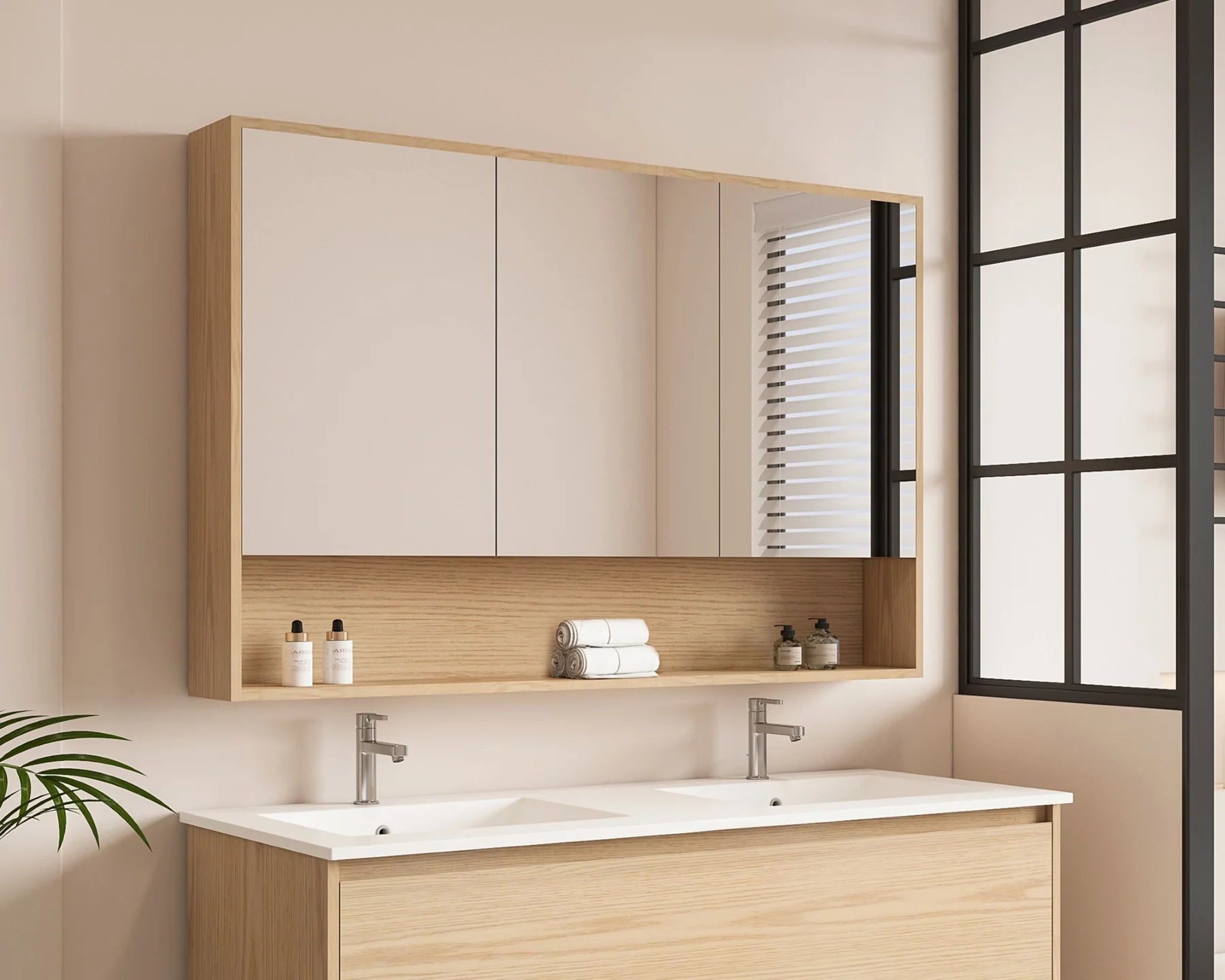 Hera Timber Look Tas Oak 1200mm Mirror Shaving Cabinet with Shelf - RJ Bathroom