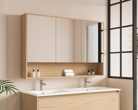 Hera Timber Look Tas Oak 1200mm Mirror Shaving Cabinet with Shelf - RJ Bathroom