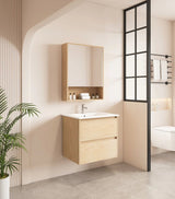 Hera Timber look Tas Oak 900mm Wall Hung Vanity Alpine Mist Stone Top - RJ Bathroom