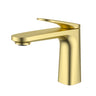 Ikon Sulu II single lever basin mixer tap in brushed gold on a white background, model HYB168-201BG