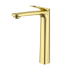 Ikon Sulu II high rise basin mixer tap in brushed gold on a white background, model HYB168-202BG