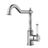 Ikon Clasico Hampton Brushed Nickel Sink Mixer Hook Spout - Ceramic Handle