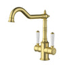 Ikon Clasico Hampton Brushed Gold Twin Handle Sink Mixer - Ceramic Handle