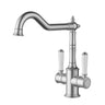 Ikon Clasico Hampton Brushed Nickel Twin Handle Sink Mixer - Ceramic Handle
