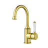 Ikon Clasico Hampton Brushed Gold Gooseneck Basin Mixer - Ceramic Handle