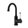 Ikon Clasico Hampton Matte Black Gooseneck Basin Mixer - Ceramic Handle