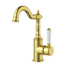 Ikon Clasico Hampton Brushed Gold Tall Basin Mixer Hook Spout - Ceramic Handle
