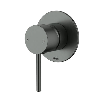 Ikon Hali Gun Metal Shower Wall Mixer, front view