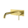 Ikon Hali Brushed Gold Wall Basin Mixer Set 225mm Spout Curved, front view