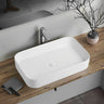 Kliff 605mm rectangular above counter basin in matte white on a bathroom vanity top