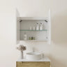 750mm matte white LED shaving cabinet above a bathroom vanity in a finished bathroom