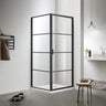 Matte black semi frameless pivot door corner shower screen with black grid glass and return panel