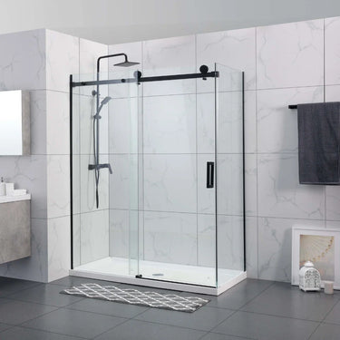 Matte Black frameless corner sliding shower screen with 10mm glass sliding door and return panel