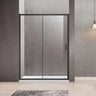 Matte Black semi frameless wall to wall sliding shower screen with 6mm clear glass sliding door in a tiled bathroom