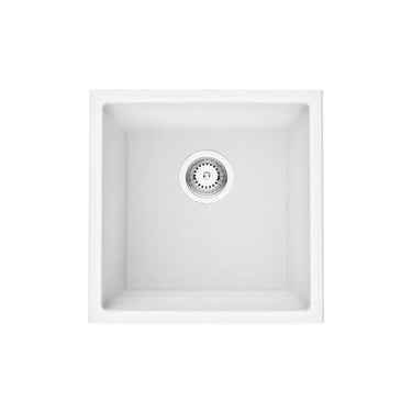 Matte White Granite Single Bowl Laundry Kitchen Sink 432x432mm - RJ Bathroom