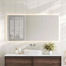 Mercio Luna 1500x750mm rectangular frameless backlit LED mirror in a bathroom above a round basin
