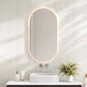 Mercio Luna 500x900mm oval frameless backlit LED mirror in a bathroom above a round basin
