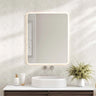 Mercio Luna 600x750mm rectangular frameless backlit LED mirror in a bathroom above a round basin