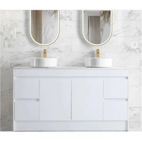 Milano PVC Waterproof Double Bowl 1500mm Vanity Carrara Stone Top - RJ Bathroom