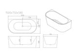 Musen 1700mm Ultra - Thin Back to Wall Gloss White Bathtub - RJ Bathroom