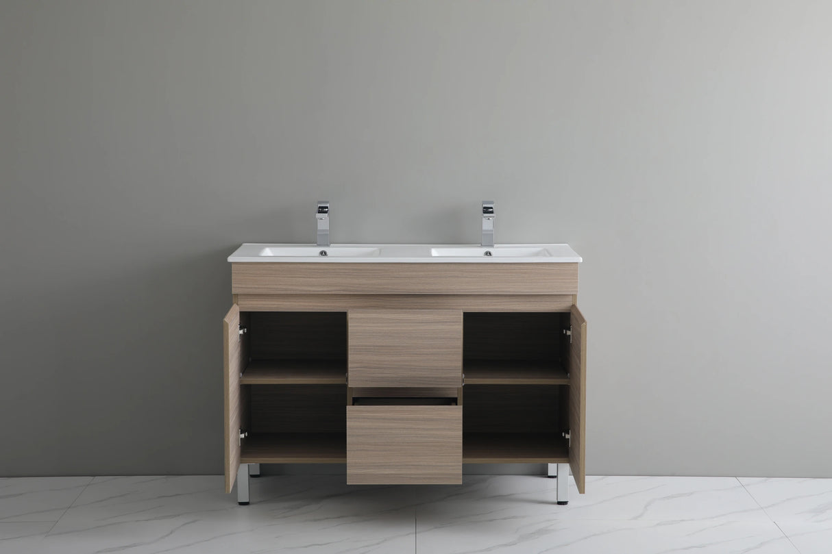 Timber Wood Grain Stella Oak 1200mm Double Bowl PVC Waterproof Freestanding Vanity