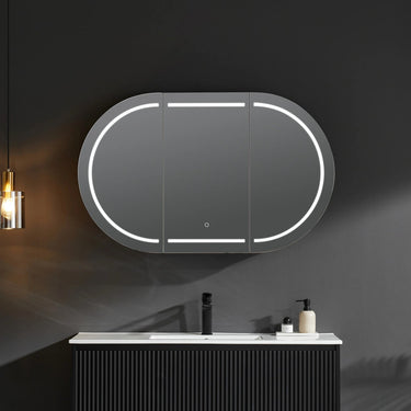 Olivia Pill Oval LED Light Shaving Cabinet Matte Black 1500*800*155mm - RJ Bathroom