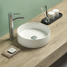 Olley 350mm round above counter basin in gloss white on a bathroom vanity top