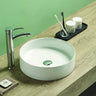 Olley 395mm round above counter basin in gloss white on a bathroom vanity top