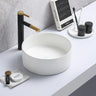 Olley 395mm round above counter basin in matte white on a bathroom vanity top