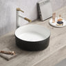 Ollia Diamond 360mm round above counter basin, matte black textured exterior with matte white bowl