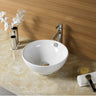 Orbi 380mm round above counter basin in gloss white on a bathroom vanity top with overflow