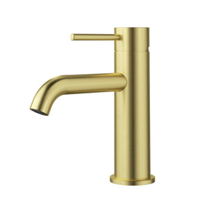 Otus Slimline SS Basin Mixer Curved Spout Brushed Gold - RJ Bathroom