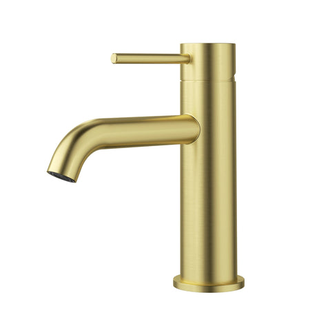 Otus Slimline SS Basin Mixer Curved Spout Brushed Gold - RJ Bathroom