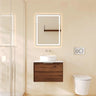 Paris Timber Look Walnut Woodmatt 600mm wall hung vanity with brushed nickel curved lip pull handle - RJ Bathroom