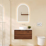 Paris Timber Look Walnut Woodmatt 750mm wall hung vanity with brushed nickel curved lip pull handle - RJ Bathroom